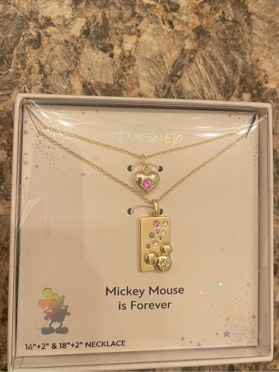 Disney Jewelry - Disney Gold-Tone Layered Necklace with Pink and Clear Stones